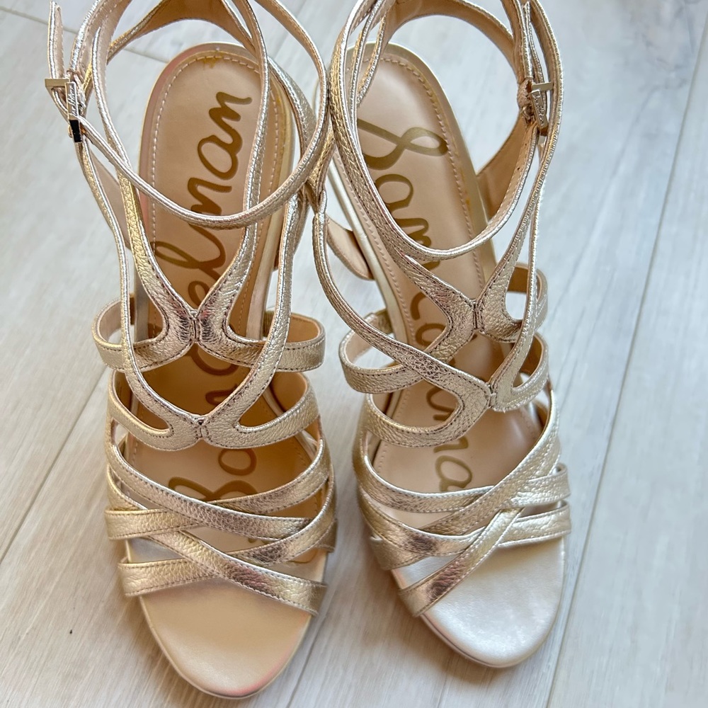 Sam Edelman Metallic Aviana Heeled Sandal Size 9 Gold Ankle Strap